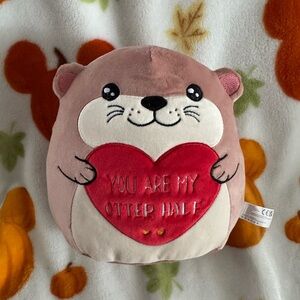 Adorable Plush Otter Toy with Heart - Brown and Red, squishy style